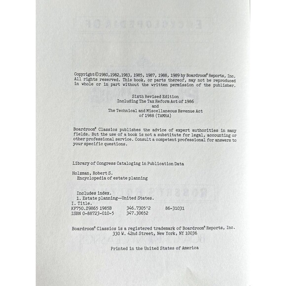 Encyclopedia of Estate Planning Robert Holzman 1989 - Picture 3 of 16